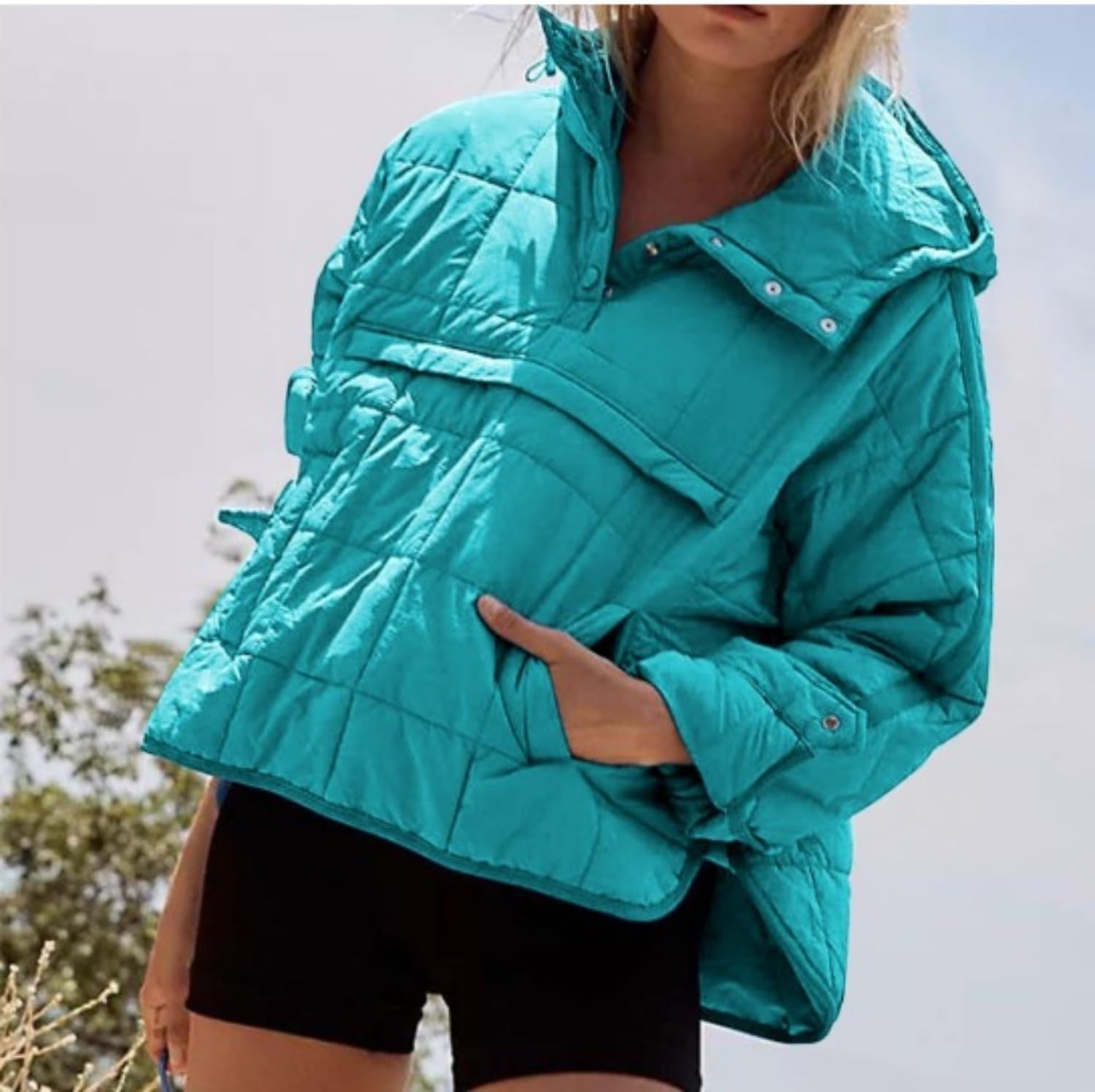 Womens Oversized Puffer Jacket Quilted Dolman Hoodies, Hooded Oversized Lightweight Quilted Jacket Winter Warm Padded Coat