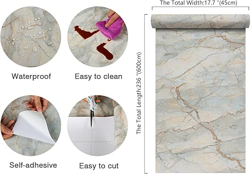 Miniatura 2 de CHIHUT Papel adhesivo de mármol brillante para encimeras, papel tapiz de mármol extraíble impermeable para paredes, película de vinilo grueso, papel