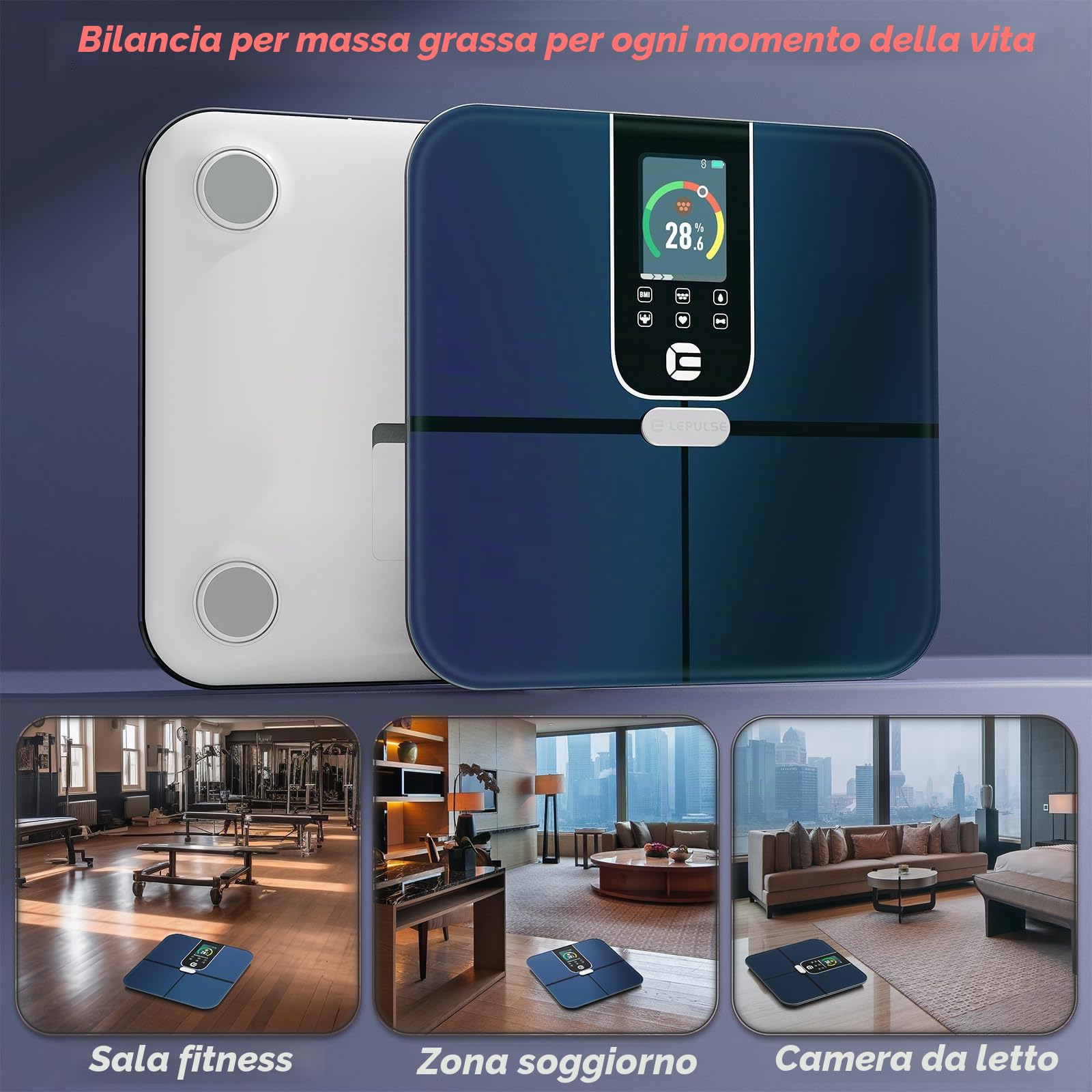 Lepulse Bilancia Corporeo Lescale F10, bilancia con grasso corporeo e massa muscolare, analisi del corpo