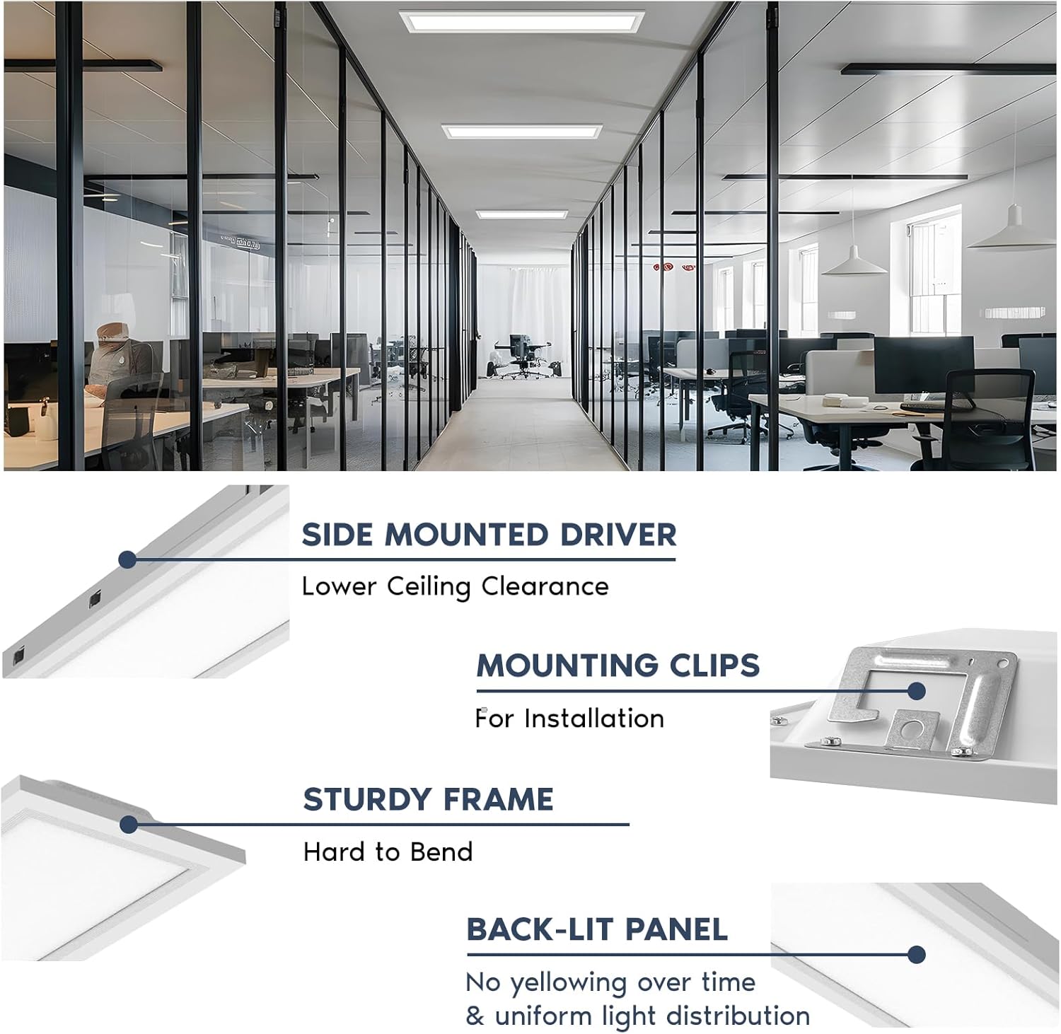 LUXRITE 4FT x 4IN Recessed Backlit LED Panel Light, 4CCT 3000K-5000K, Wattage Selectable 18/28/40W, 2200/3300/4400 Lumens, 110º Beam Angle, Dimmable 0-10V, 120-277V, Damp Rated & UL Listed (4 Pack)