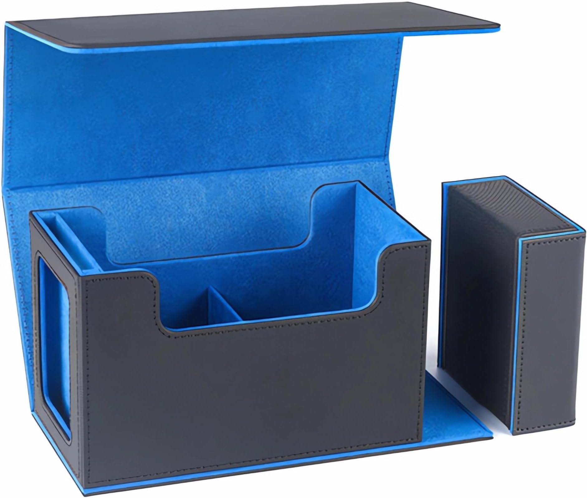 MTG Deck Box for Trading Cards with Dice Tray,Commander Deck Boxes Card Deck Box Holds 200 Double-Sleeved Cards,Leather Magnetic Card Storage Box Suitable for TCG/CCG/PTCG/EDH/Magic/Sport Cards, Blue