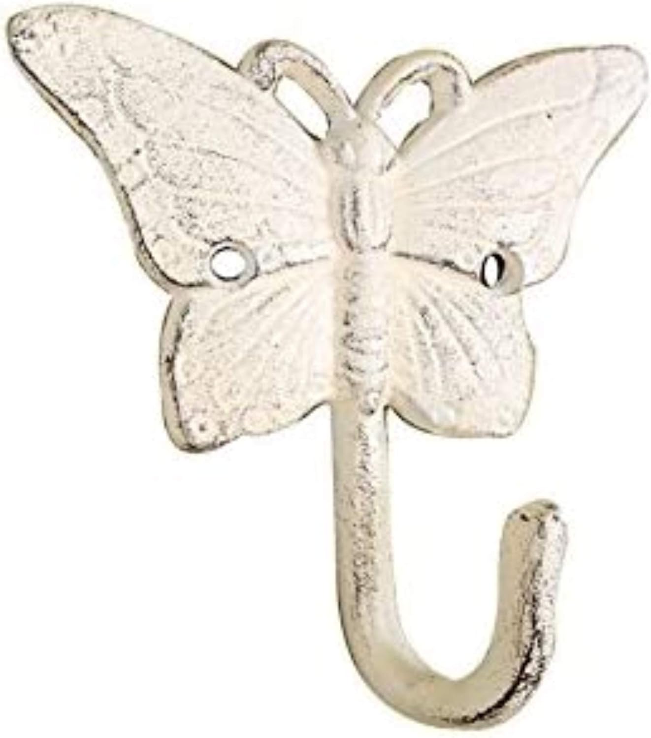 Whitewashed Cast Iron Butterfly Hook 6" - Rustic Wall Hook - Butterfly Decor