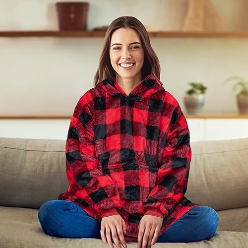 Miniatura 6 de Markdang Manta con capucha Sherpa para llevar puesta, cómoda sudadera con capucha con bolsillo grande para hombres, mujeres y adolescentes