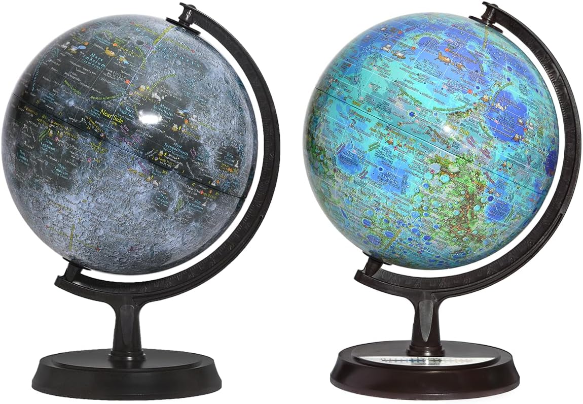 Mapsoft Twins Gray/Topography Moon 2 Globe Set, 24cm/9.5“, 2GT-24, Lunar Globe, Moon Map, Moon Atlas