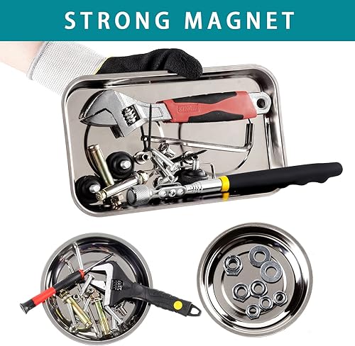 Miniatura 4 de 3 bandejas magnéticas con 8 libras, juego de herramientas magnéticas telescópicas de recogida magnética, rectángulo de 9.5 pulgadas, 2 piezas de 4