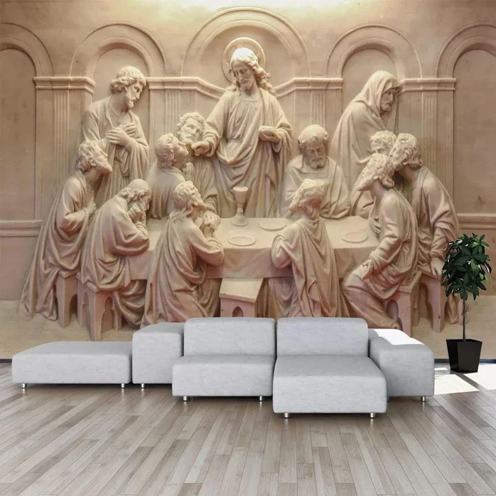 Mural de pared 3D Estatua de figura de estilo retro en relieve-420 x 260 cm-Decoración De Pared Fotomural Decorativo Murales Comedores Salones Habitaciones