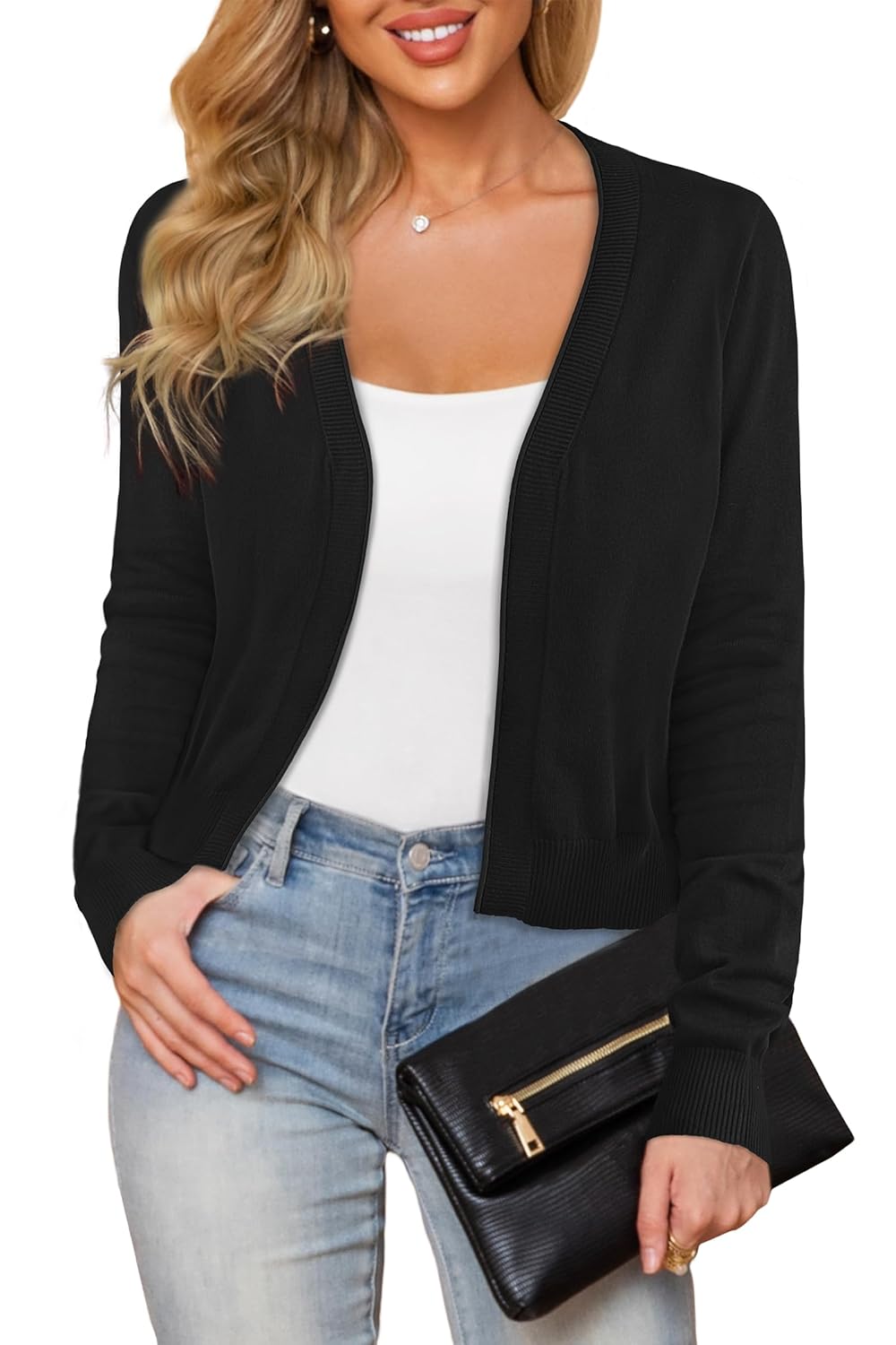 Womens Cropped Cardigan Sweaters Long Sleeve Open Front Bolero Knit Shrugs for Dresses