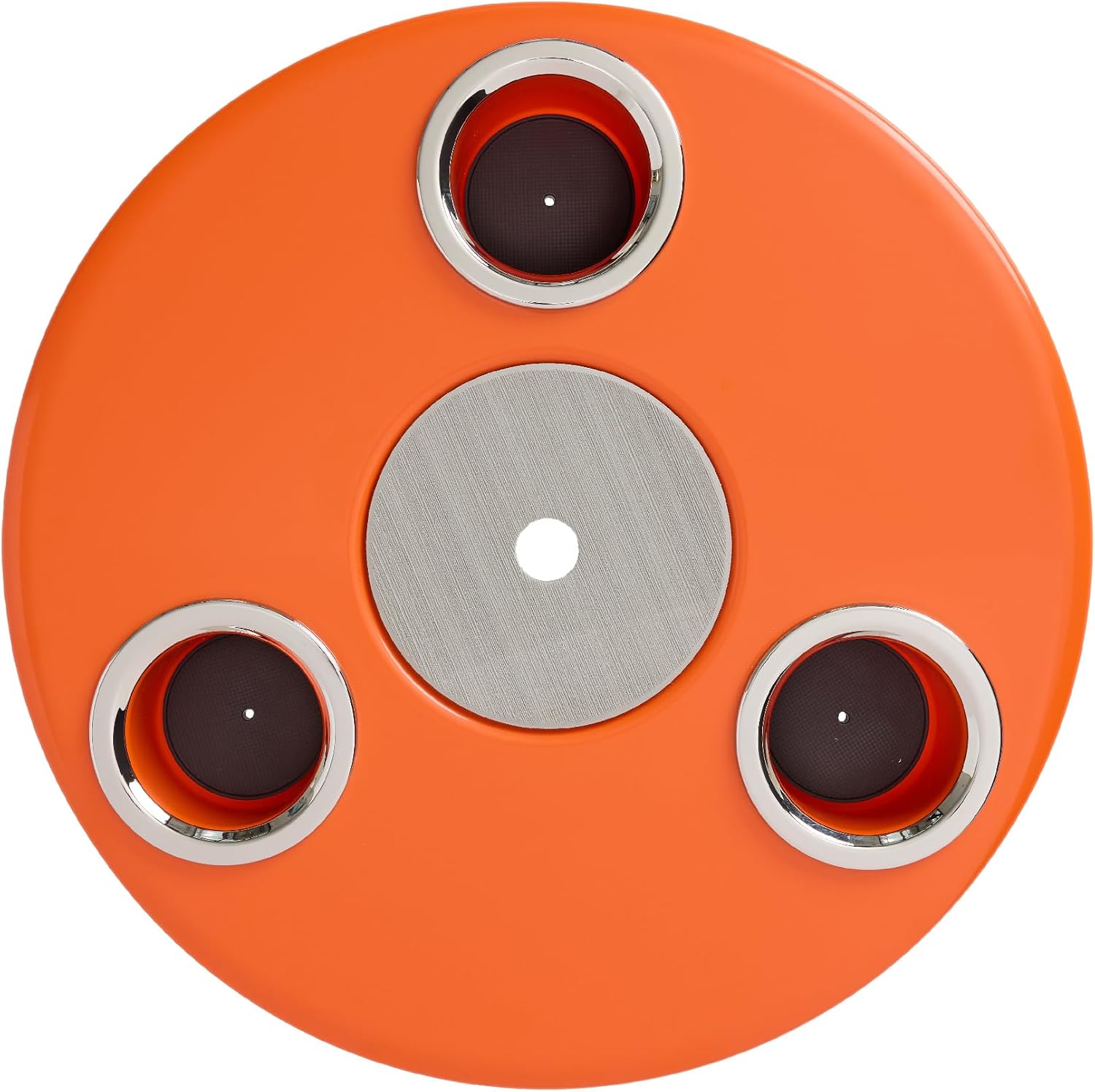 Manufacturers' Select ITC Round Boat Table with Umbrella and Table Leg for Pontoon, Dock, or Deck Boat – Fun Bright Colored Tabletop with 3 Extra-Large Drink Holders (Orange w/Silver Leg)