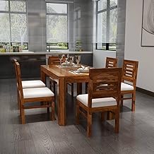 HOWZBOX Solid Wood Dining Table 6 Seater | Six Seater Dinning Table with 6 Chairs for Home | Chairs with Cushion | Dining Room Sets for Hotel Restaurants | 6 Seater Dining, Honey Finish-Urban- 104