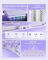 Vista 8 de GravaStar Teclado mecánico inalámbrico Mercury K1 Purple 75% - Teclado para juegos BT5.0/2.4GHz/USB-C, teclas de gelatina, interruptores lineales