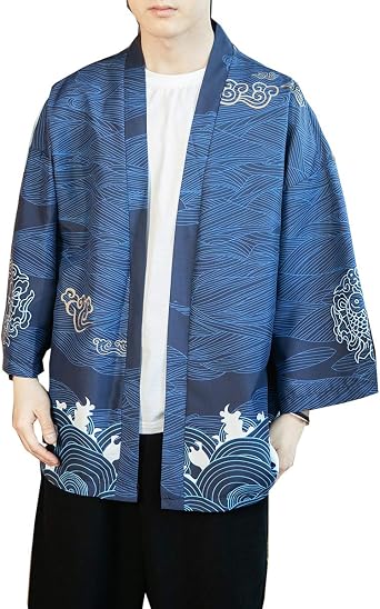 Seidarise Mens Kimono Cardigan Japanese Fashion Floral Vintage Casual Open Front Yukata