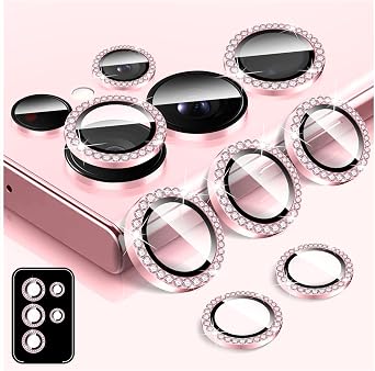 LucBuy Diamond Camera Lens Protector for Samsung Galaxy S22 Ultra, Bling Tempered Glass Back Camera Cover Screen Protector, Individual Aluminum Metal Protective Rings Film Stickers