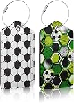 2 Tag de bagages pour valises, PU Tag de bagages en cuir avec couverture de confidentialité ID Label pour les femmes hommes Voyage sac de croisière sac à main sac scolaire sac, football et ballon de football, 4.6 x 2.7 de pouce
