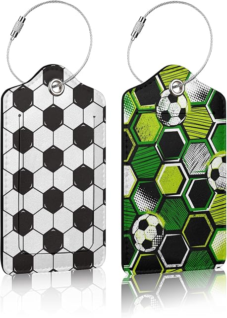 2 Tag de bagages pour valises, PU Tag de bagages en cuir avec couverture de confidentialité ID Label pour les femmes hommes Voyage sac de croisière sac à main sac scolaire sac, football et ballon de football, 4.6 x 2.7 de pouce