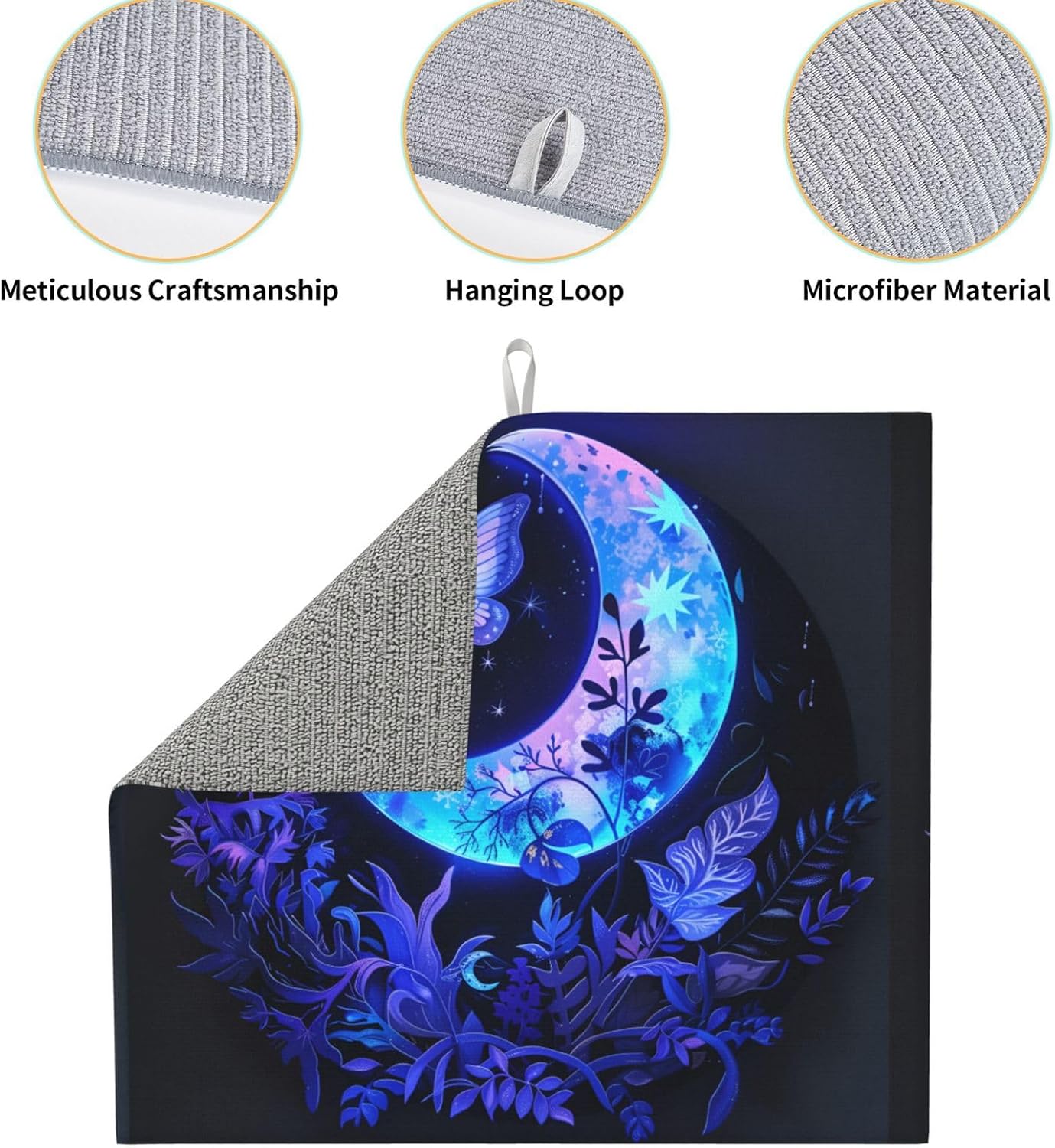 Blue Moon Butterfly Plant Dish Drying Mat For Kitchen Counter Dry Mats Microfiber Dish Drainer Mat Protector Pad Absorbent Fast Drying Kitchen Must-Have 16x18 Inch