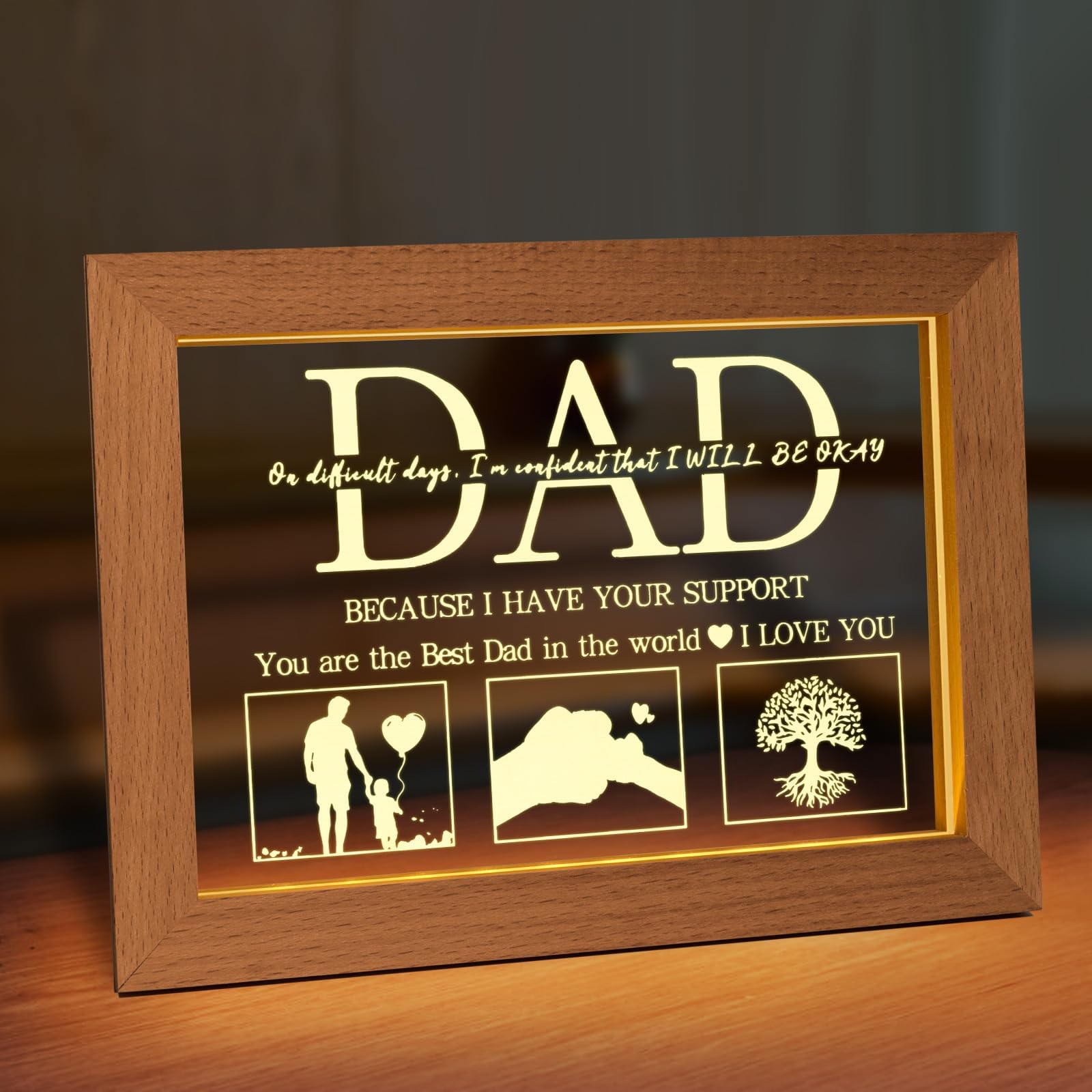 Meetory Gifts for Dad, Best Dad Birthday Gifts from Daughter Son Acrylic Night Light with Grateful Sayings Presents for Daddy Birthday, Father's Day, Christmas