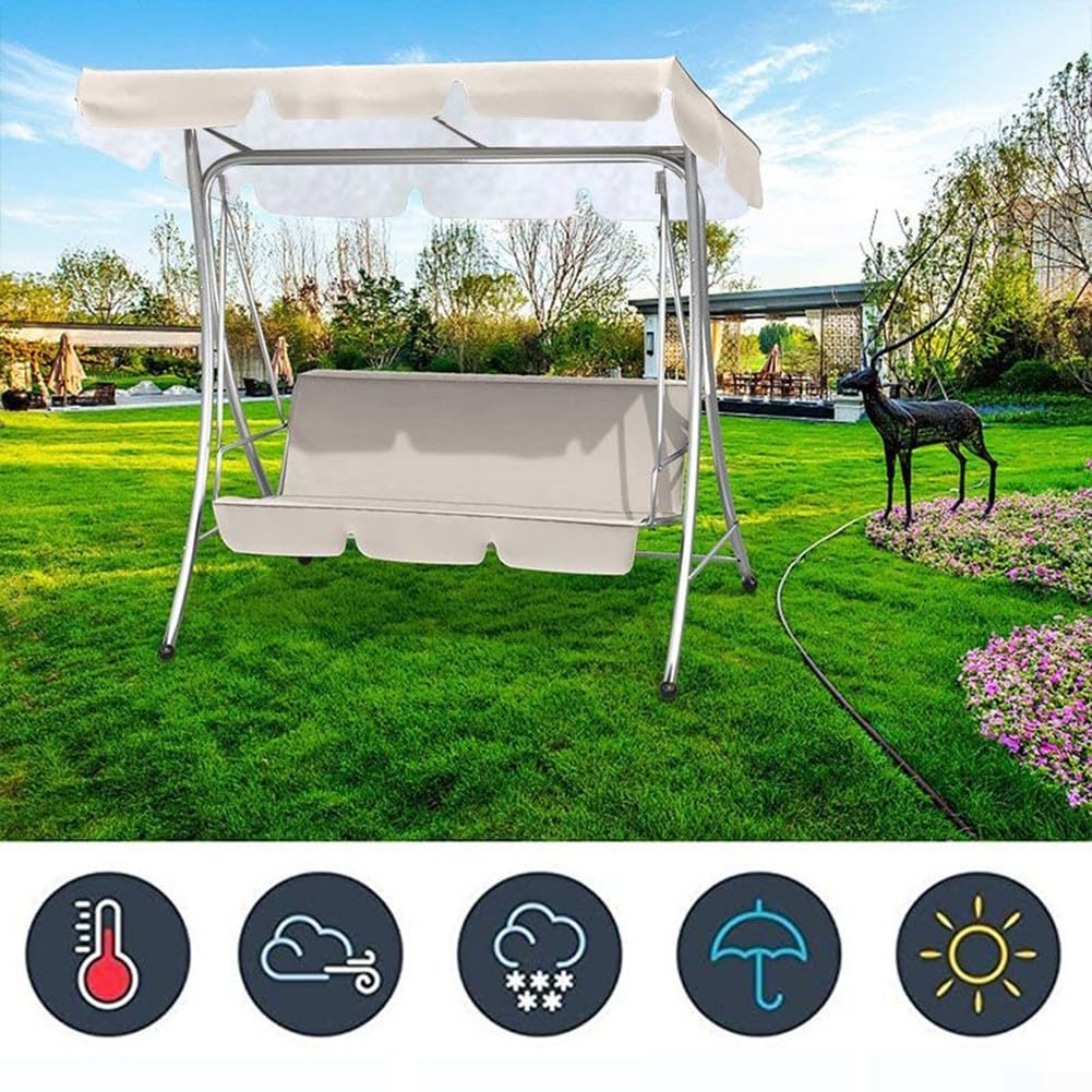 Juego de repuesto de 3 asientos con cubierta de toldo para columpio de jardín al aire libre, tela Oxford impermeable y con protección UV (gris)