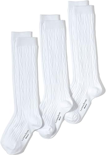 Lands' End Calcetines de rodilla de cable sólido para niñas (paquete de 3)