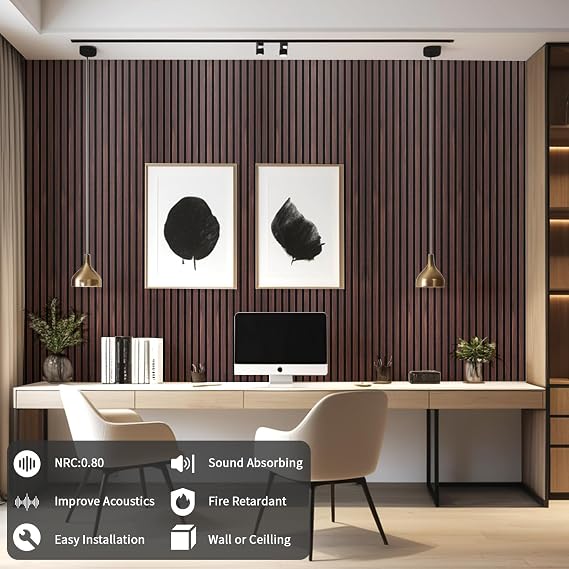 AMZDEPOT Wood Slat Wall Panel, 48.03 x 23.82 x 0.83 Inch Wood Panels for Wall, 3D Soundproof Wall Panels, Large Acoustic Panels for Interior Ceiling and Wall Decor Noise Reduction, 2 Pack, Walnut