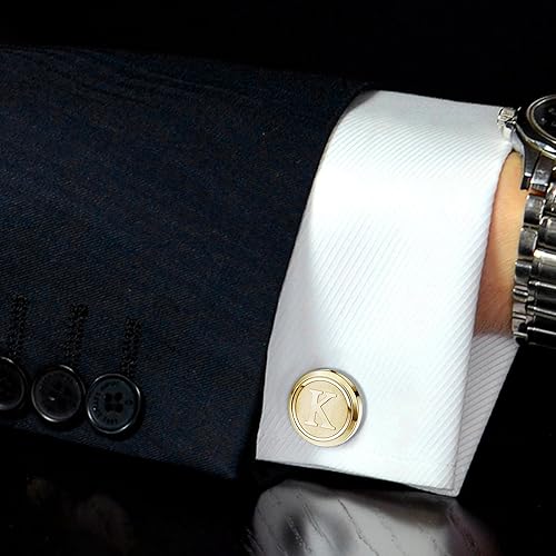 Miniatura 3 de LOLIAS 3 pares de gemelos con iniciales para hombre, juego de gemelos clásicos para hombre, estilo casual a formal, con caja de regalo, gemelos