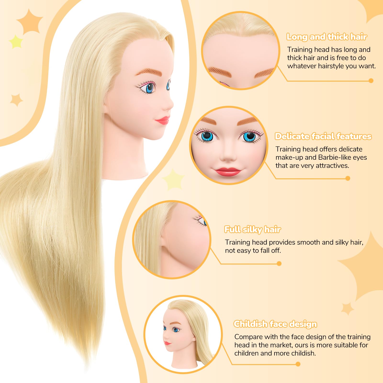 Neverland 20" Testina Parrucchiere con Treppiede, Testa Studio Parrucchiere 100% Sintetica Morbidi Manichino Cosmetologia Formazione Parrucchiere Pratica Modello Capelli