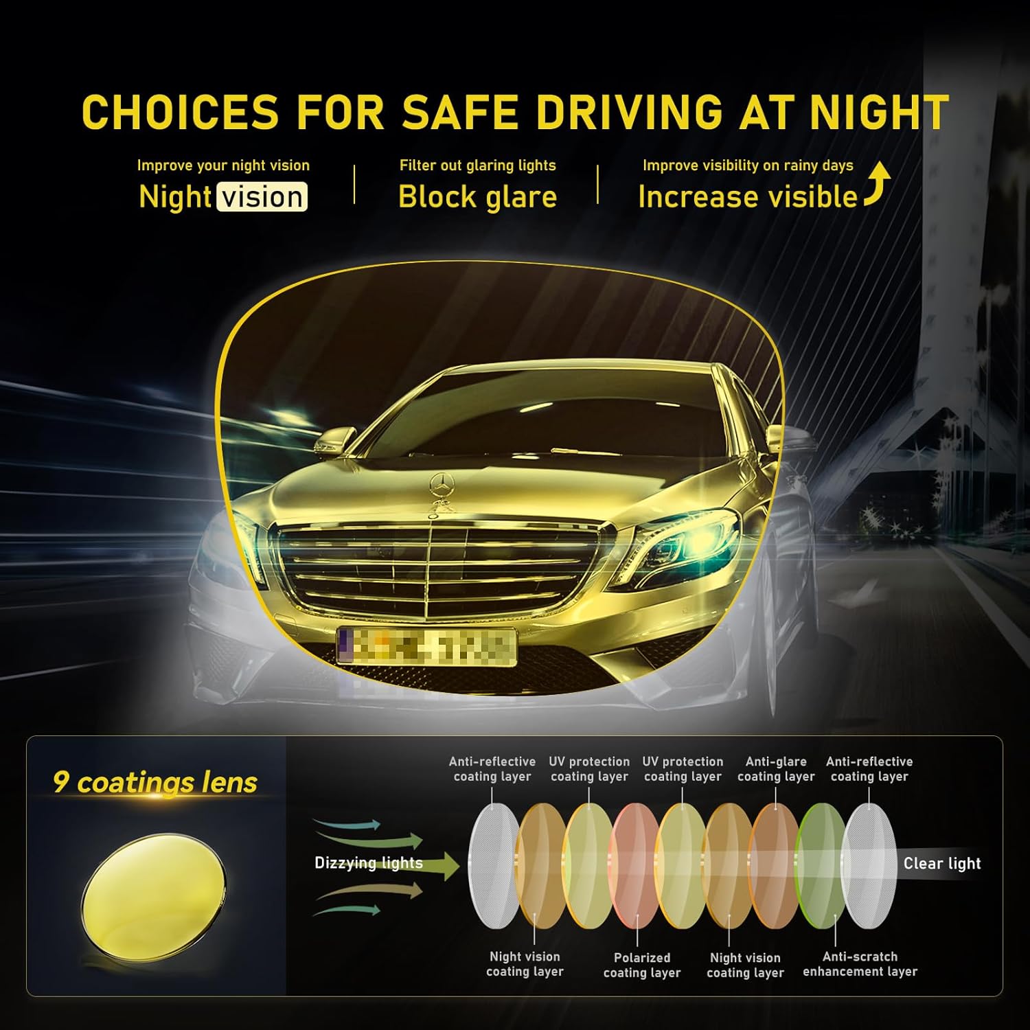 DUCO Night Vision Glasses for Men Women Round Anti Glare Glasses Night Driving Polarized UV400 Protection 305Y - Image 5