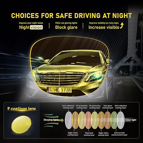 Miniatura 7 de DUCO Gafas de visión nocturna para hombres y mujeres, antirreflejos, lentes de conducción nocturna, polarizados, protección UV400, lentes amarillos