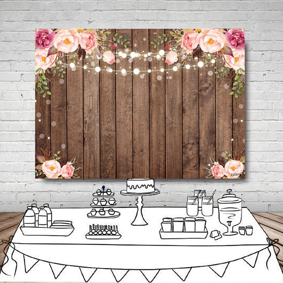 Fotohintergrund 3 X 2,4 M – Stiefel & Schleifen Design Auf Rustikalem Holz – Für Baby-Party, Dessert-Tisch & Fotoshooting