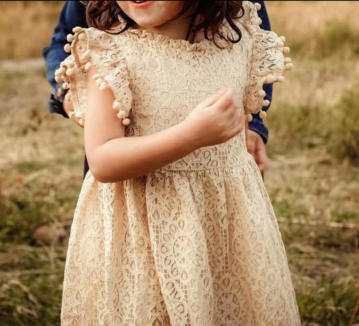 Toddler Girls Cute Pompoms Lace Floral Elegant Retro Swing Party Dress