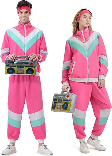 Miniatura 7 de Chándal de los años 80 para hombres y mujeres, traje retro rompevientos de los años 80 para parejas, traje deportivo de color de los años 90