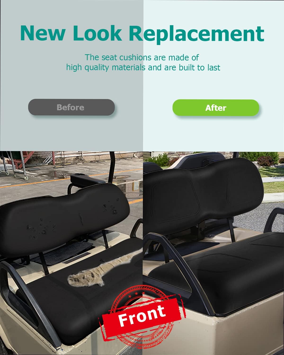 Front Seat Replacement Cushions for Club Car DS, Golf Cart Cushion Seat for Club Car DS Front Bottom Seat Assembly, Dedicated for Front Row Seats, Black, 2 Piece Set