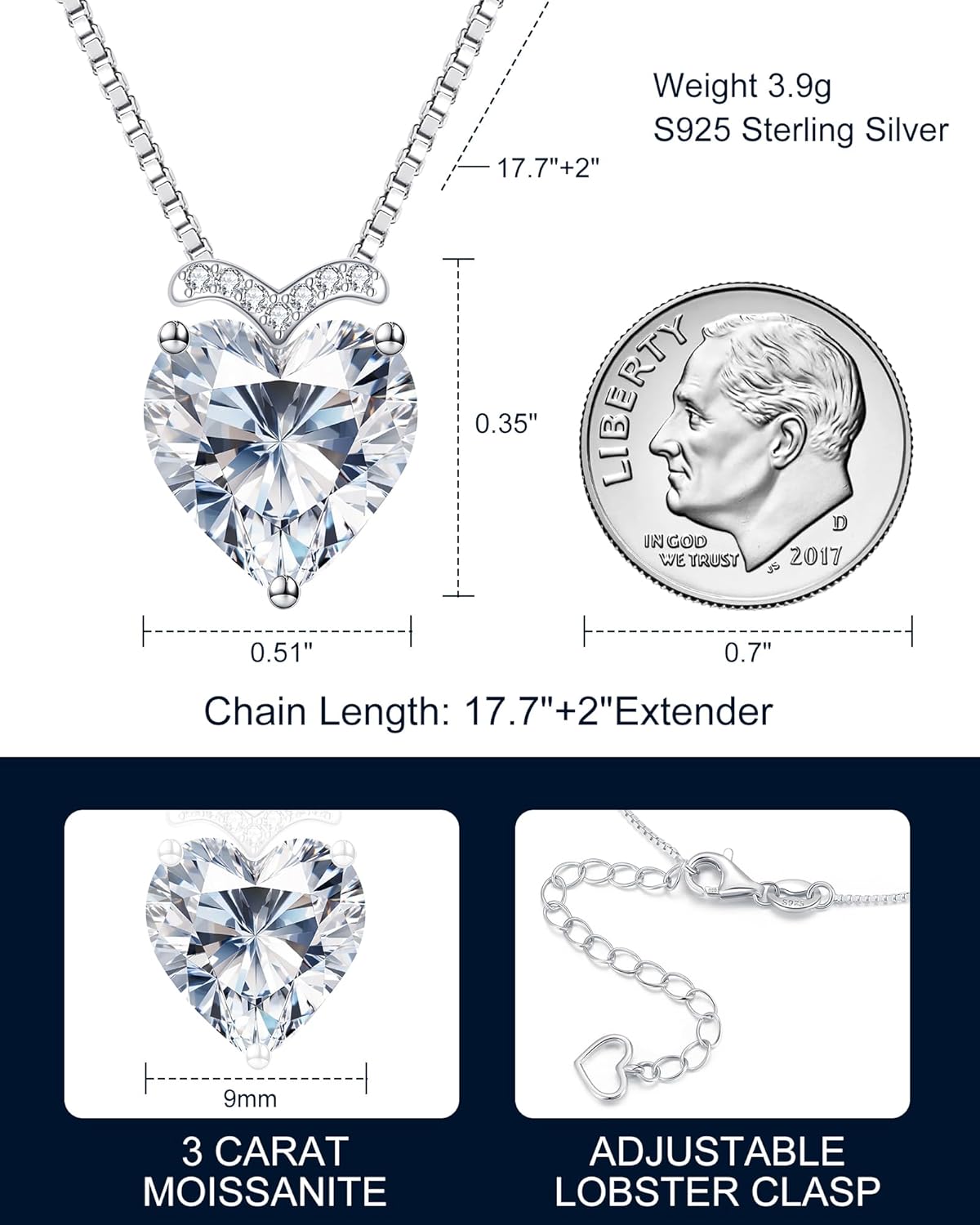 Valentine's Day Gift Forever Love Heart Necklaces for Women, 2-5 Carat Moissanite Necklace, 925 Sterling Silver Anniversary Birthday Gifts for Women, Jewelry Gift for Wife Girlfriend Mom - Image 4