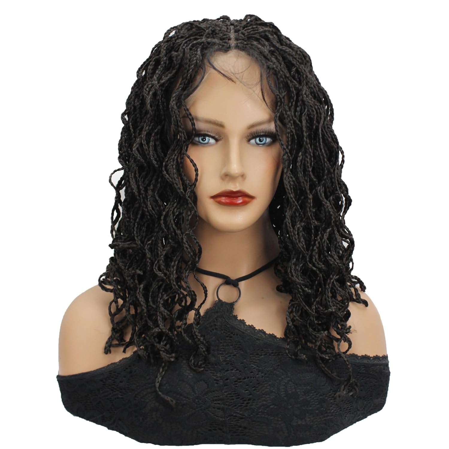 Wiginway 16" Full Double Lace Glueless Braided Wig Square Knotless Box Braided Wigs for Black Women Braids Wig with Baby Hair Synthetic Black Braided Wig for African American Women Hair