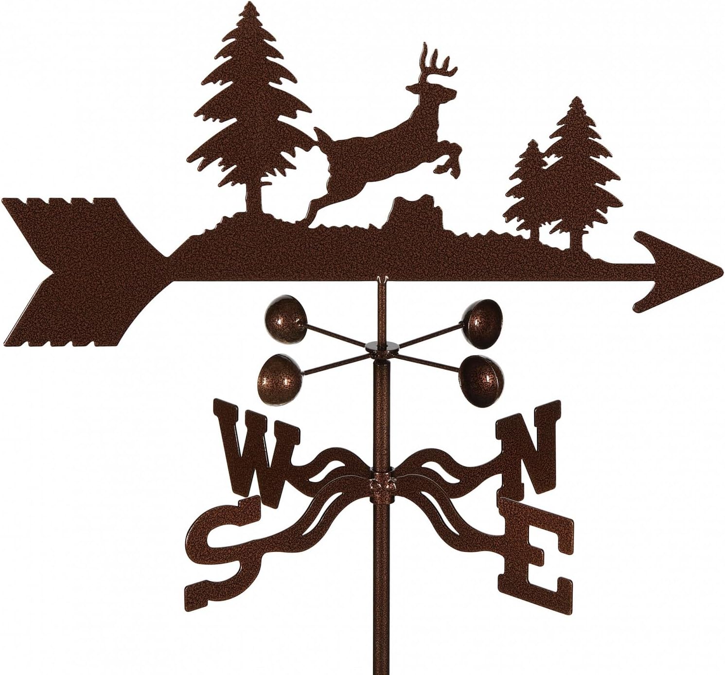 EZ Vane Jumping Deer Weathervane — Deck Mount, Wind Cups, Antique Copper Finish, Steel with Durable Triple Powder Coating, Handcrafted in USA