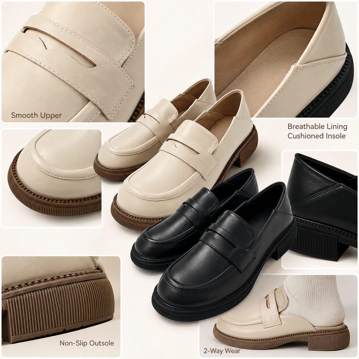LVJMJ - Scarpe basse da donna con cinturino a T, borchie, tacco invisibile