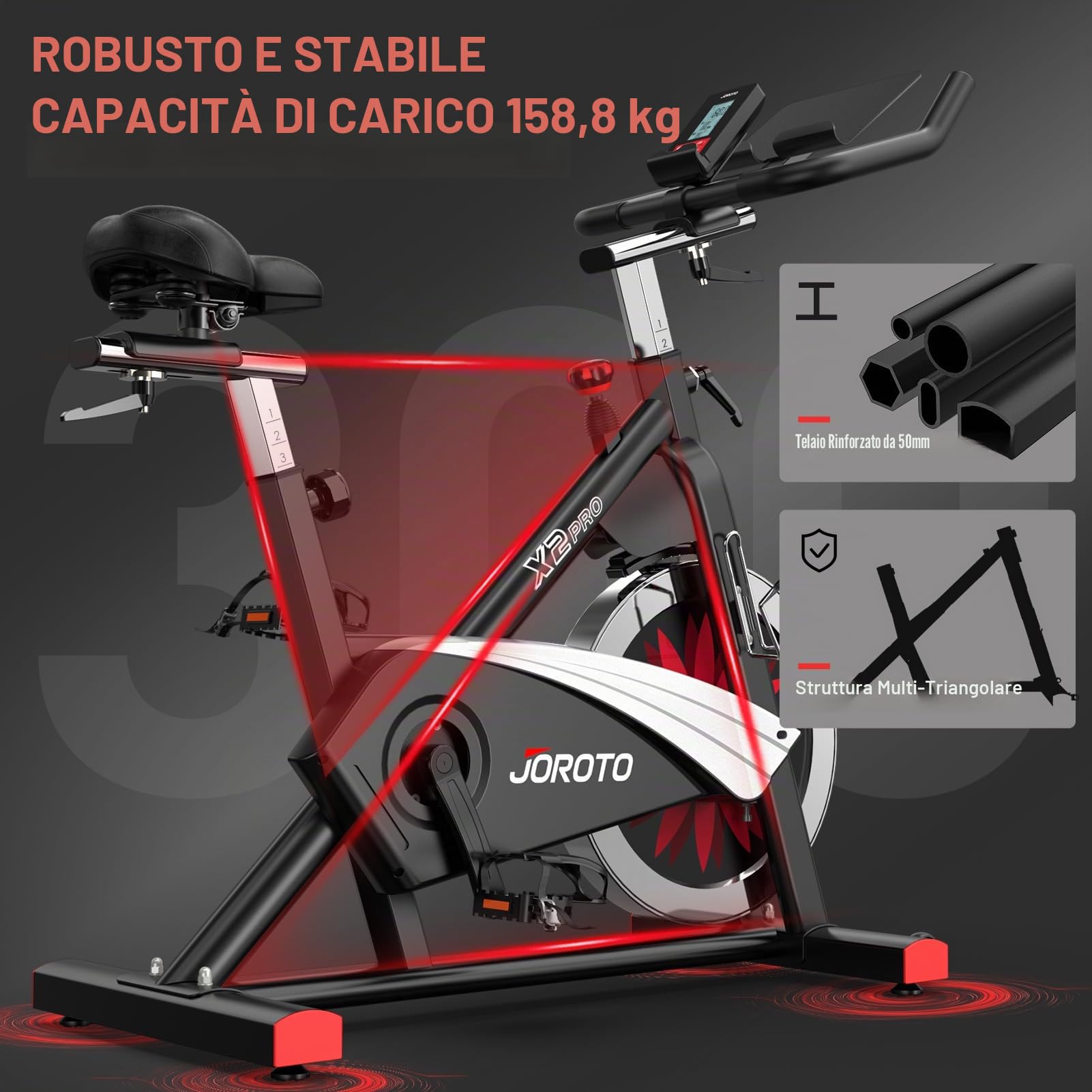 JOROTO X2 Cyclette Professionale & JOROTO X2PRO Bluetooth Indoor Cyclette da Casa, Volano 16 KG & Resistenza Regolabile Cyclette Professionale con Trasmissione a Cinghia Ciclette per casa offerte con LCD Display