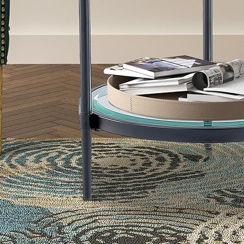 Miniatura 35 de Mesa de centro rectangular de cristal, mesa central de 2 niveles, mesa de café moderna para sala de estar, 43.3 x 23.62 pulgadas, color dorado