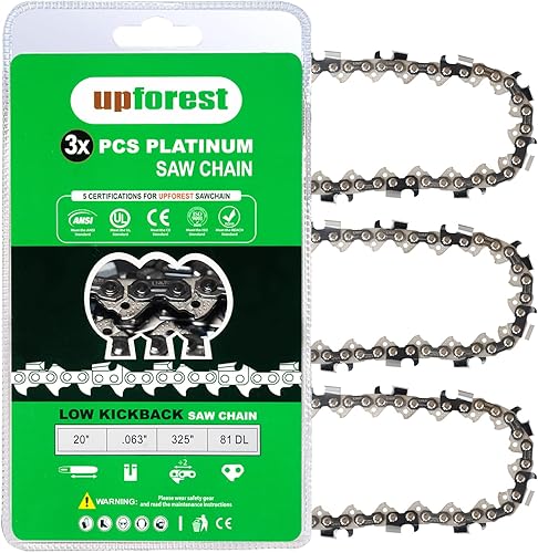 Miniatura 1 de Paquete de 3 cadenas de motosierra de 20 pulgadas, calibre de 0.063 pulgadas, paso de 325 pulgadas, 81 eslabones de transmisión para Stihl MS290,