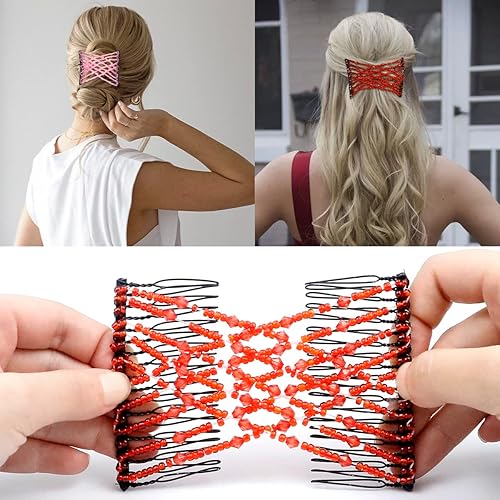 Miniatura 12 de 3 pinzas elásticas mágicas para el cabello, horquillas elásticas de doble peine para mujeres y niñas, peinado vintage, accesorios multiusos