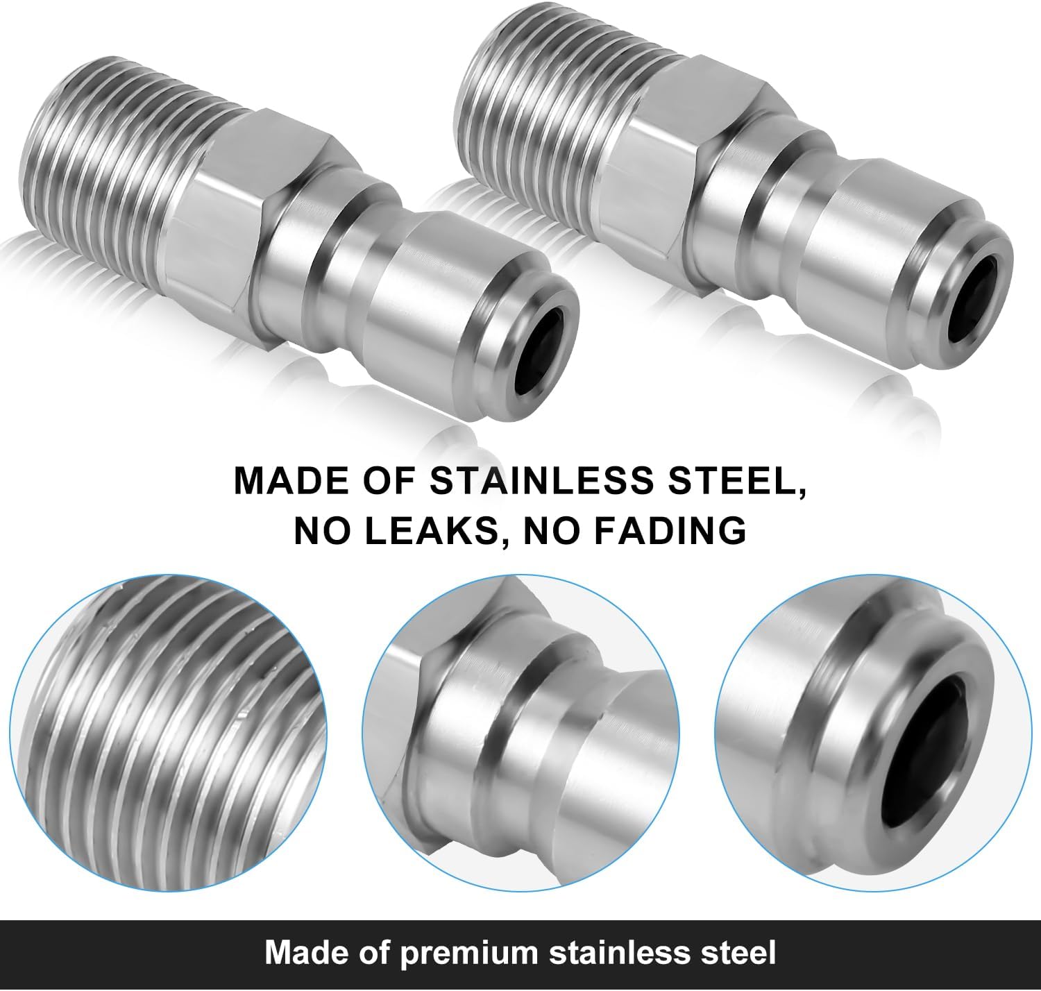 2pcs Fast Connect Pressure Washer Fittings, Stainless Steel Pressure Water Gun Connectors 1/4 Fast Connect Plug for Water Pump Hose Reel(Male External Threads)