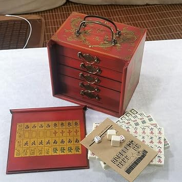 Antique Mahjong,Vintage Mahjong,Luxury Mahjong Set,Complete Majong Game Sets,Traditional Chinese Mahjong Portable 144 Tiles,for Party Family Game 23x18x13mm