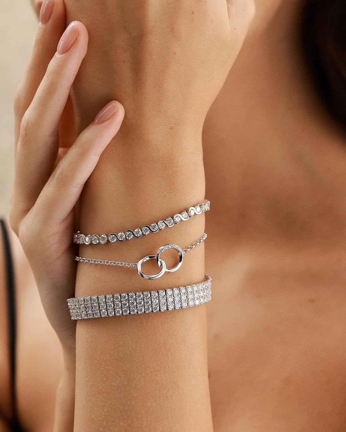 FANCIME Moissanite Tennis Bracelet 11.88 Carats 3-Row 925 Sterling Silver Tennis Bracelet 2.5 mm D Color VVS1 Round Cut Moissanite Bracelet for Women 7.5"