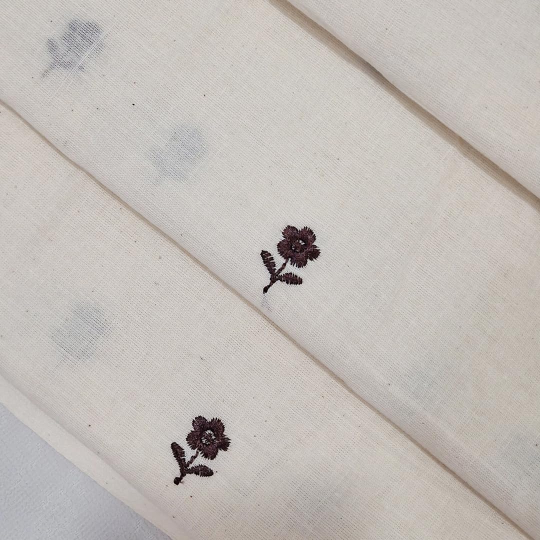 Kora Cotton Fabric with Single Floral Embroidery | Comes in 4 Beautiful Colors | Perfect for Kurtis, Tops & Ethnic Wear (2.5 MTR) (Dark Brown, 2.5)-image-26