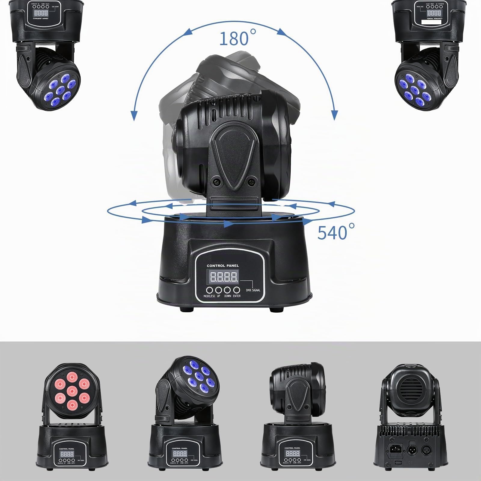 ZKYMZL Moving Head Light 7x12W LED RGBW (4 in 1) Color Lighting Effect 9/14 CH by DMX Control for DJ Show Bar Party Wedding Disco KTV