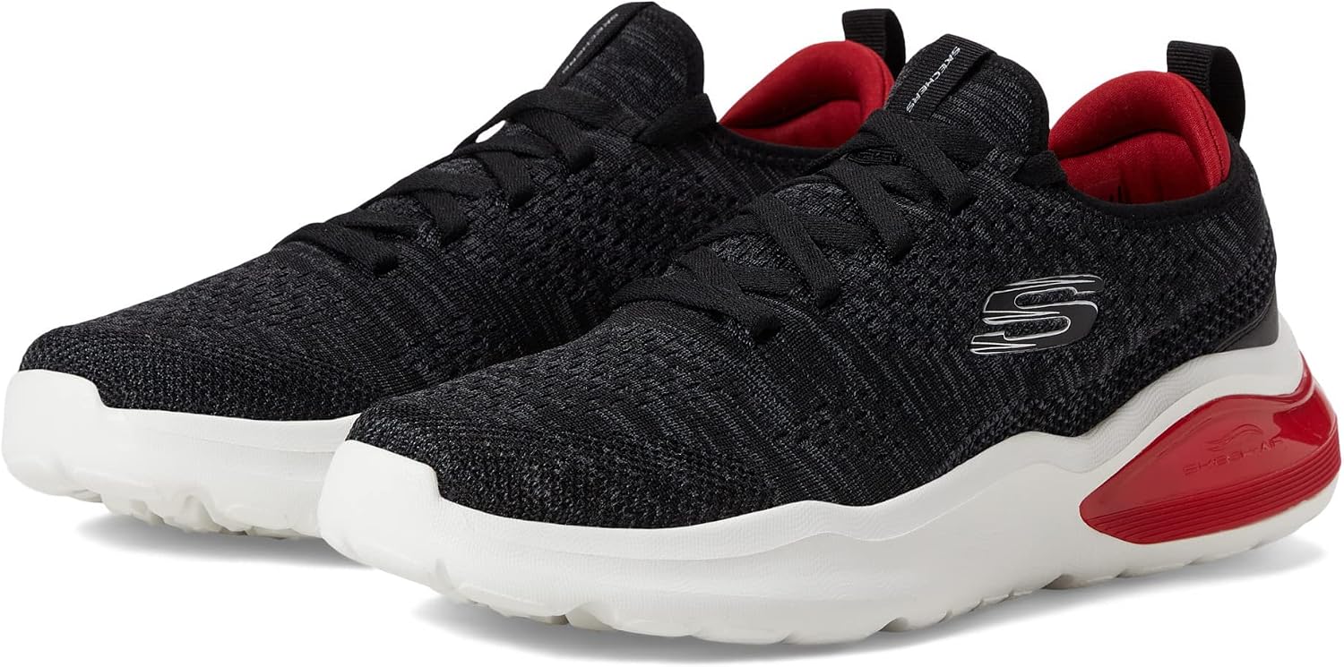 Skechers Men's Air Cushioning Sneaker, Black Knit Synthetic Red Trim, 11.5 US