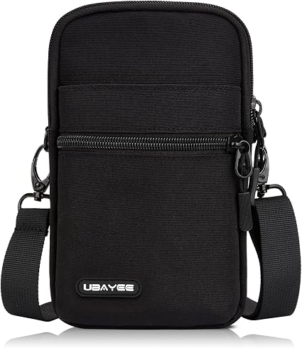 black crossbody pouch for mobile phone, money and cards