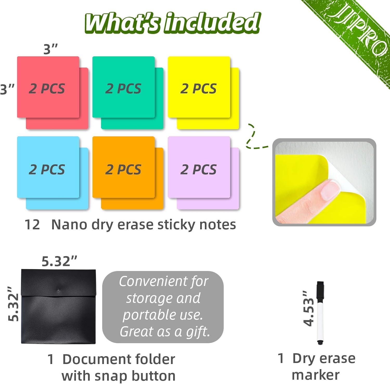 Dry Erase Sticky Notes - 6 Colors Reusable Whiteboard Stickers 3"x3" 12 Pack. Suitable for All Smooth Surface. Great for Labels, Lists, Reminders and Decals. Washable, Removable and Eco-Friendly