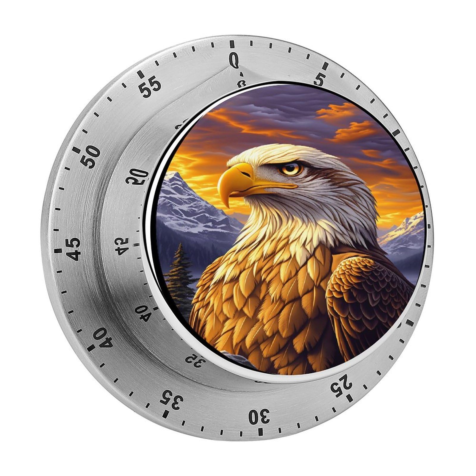 Bald Eagle Mountain Sunset Wildlife 60 Minute Wind Up Timer,Visual Mechanical Magnetic Timer with Loud Alarm for Kitchen
