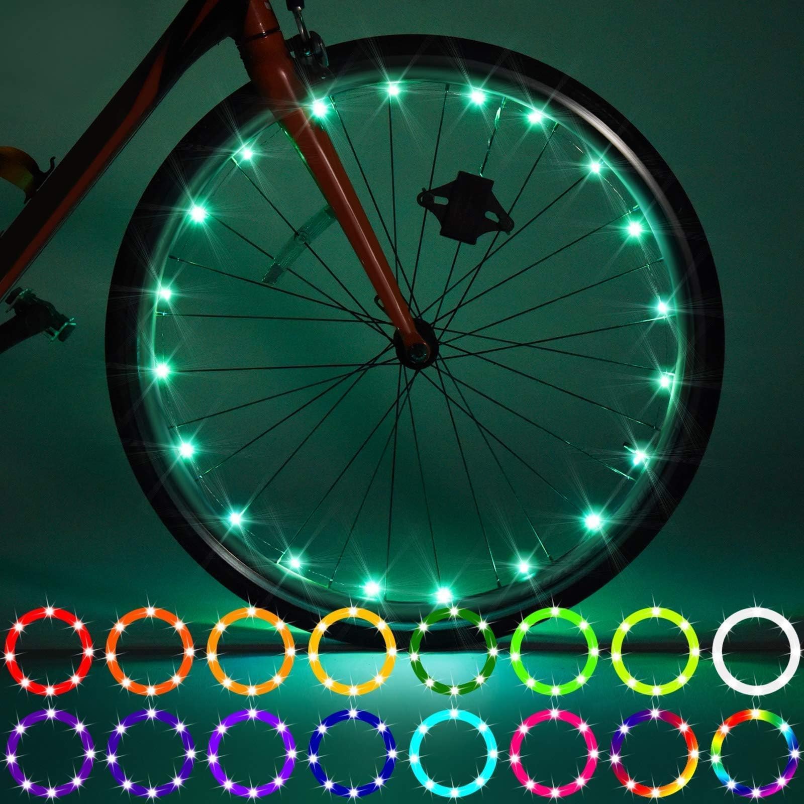 2 Pack LED Bike Wheel Light, Remote Control Bicycle Tire LED Light, Wheelchair Light, 16 Color Change by Yourself, Waterproof, Super Bright to Ride at Night, Good Gift for Kids(2 Tires)