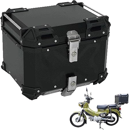 Amazon One Step バイク用リアボックス 大容量 45l アルミ 取付ベース付 鍵2本付 簡単脱着 フルフェイス対応 四角 バイク ボックス トップケース Black 45l トップケース リアボックス 車 バイク